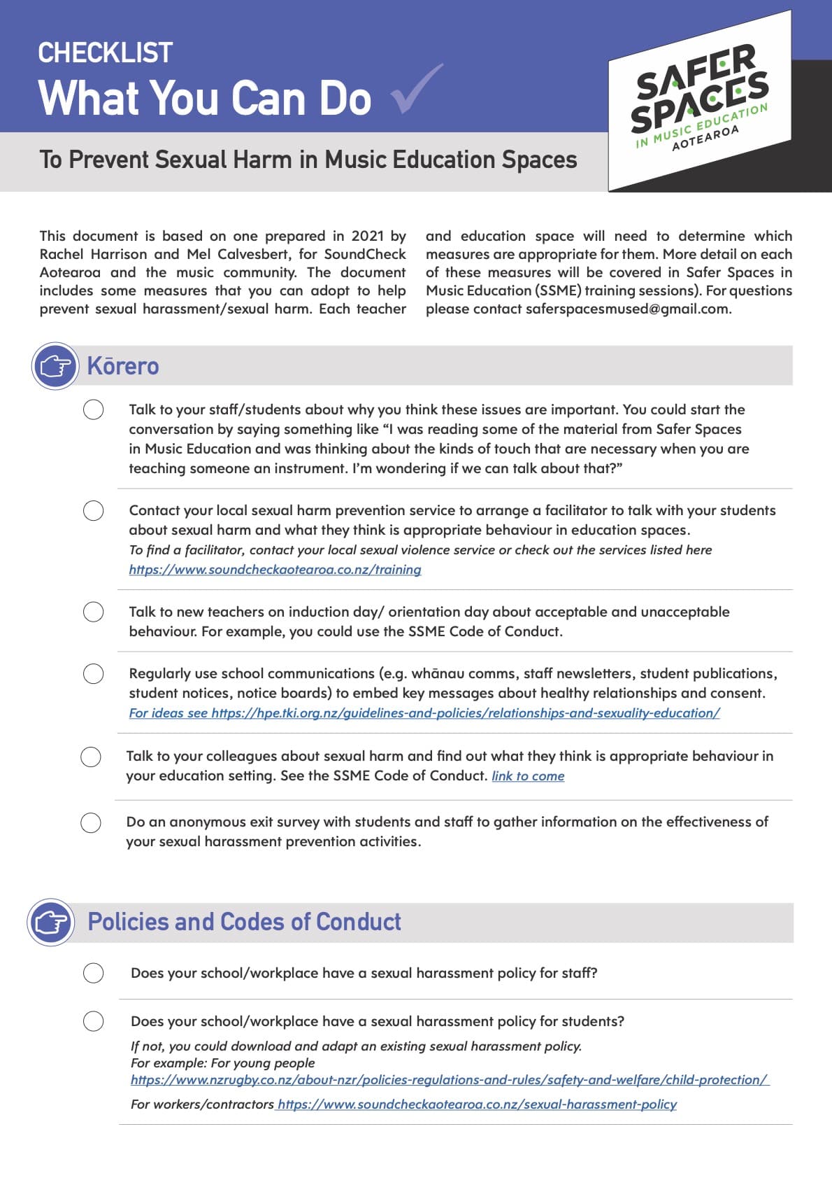 Sexual Harm Prevention Checklist PDF